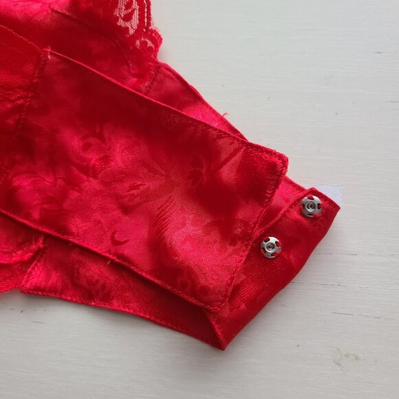 VTG Victoria’s Secret Gold Label Red Satin Jacquard Teddy M Lace Bows Holiday - Picture 7 of 12